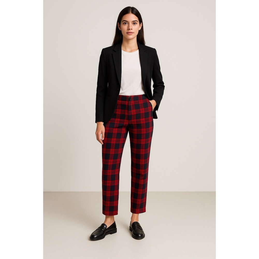 John Galt Navy & Red Plaid Ankle Pants One Size Dark Academic Punkcore Preppy